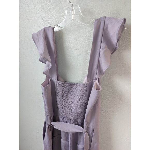 Superdown Size Small Gloria Flutter Smocked Jumpsuit Lilac Purple Belted Pockets - Picture 11 of 16